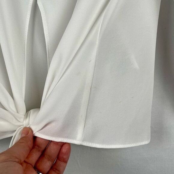 BCBG Maxazria Skipper White Tie Back Cold Shoulder Blouse XS - Picture 4 of 14